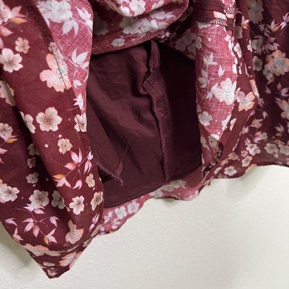 Bardot Women's Logan Maroon Floral Mini Dress Size 4 Long Sleeve Cutout Waist - Picture 7 of 12